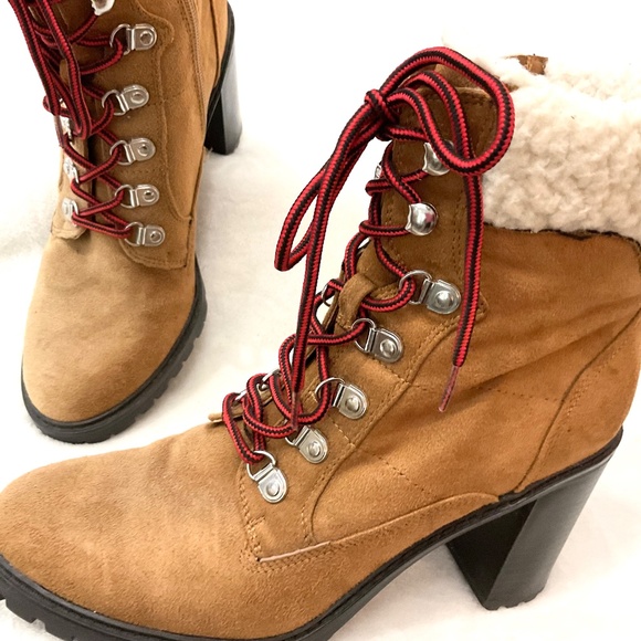 Nine West Lace Up Chunky Combat Boots Chestnut Brown Grunge Biker Booties Sz 9 - Picture 4 of 16